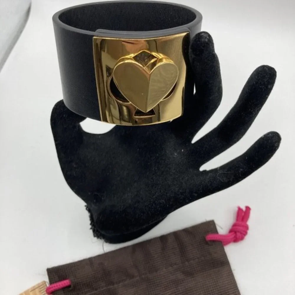 Kate Spade Logo Twist‎ Lock Heart Leather Bracelet Brown Gold gift bag 8